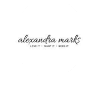 Minimalist logo with the name 'alexandra marks' in cursive.
