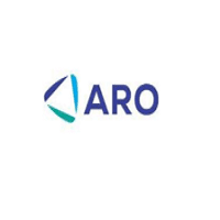 Logo of ARO with stylized blue and green elements.