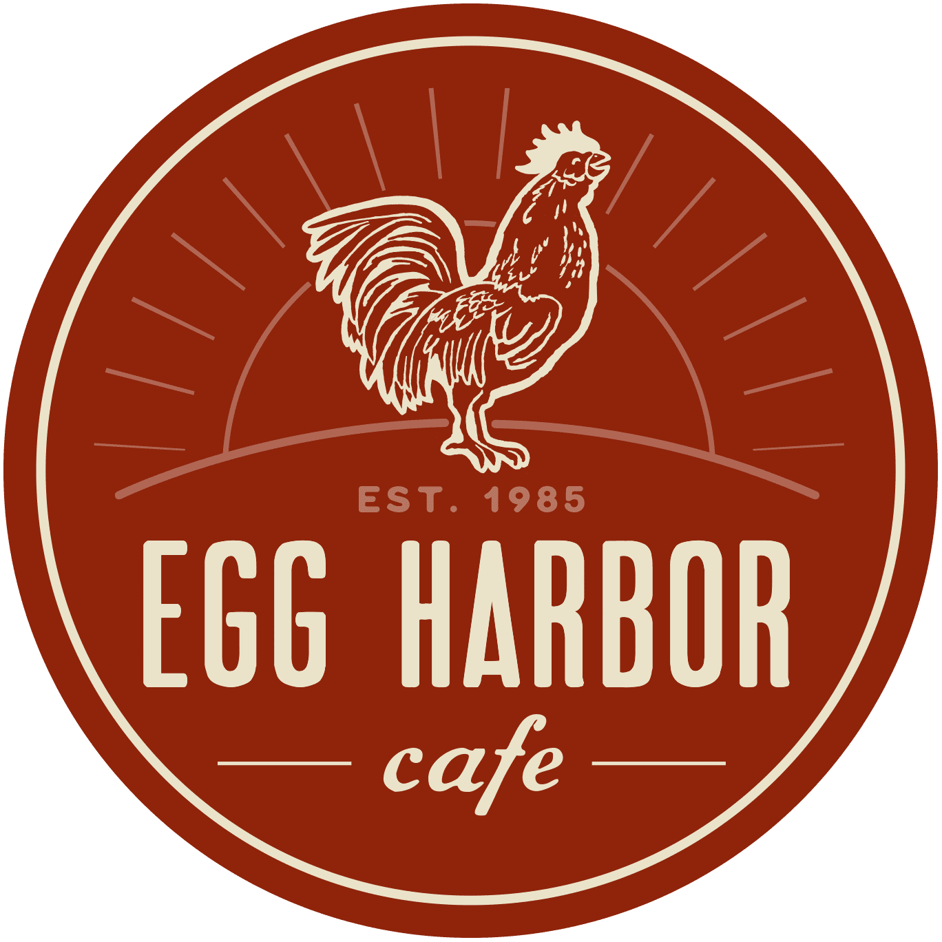 Logo of Egg Harbor Cafe featuring a rooster.