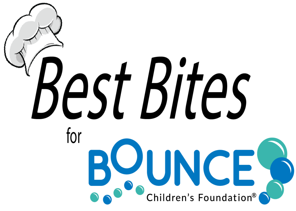 Logo of Bounce with blue letters and bouncing balls.