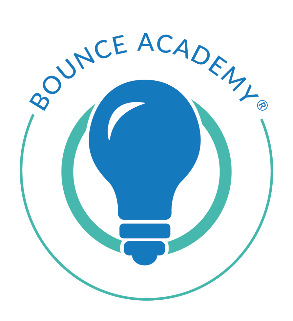 Logo of Bounce Academy featuring a blue light bulb.