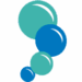 A series of five blue and teal bubbles arranged vertically.