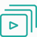 Stacked video player icons with a play button.