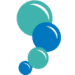 A series of five blue and teal bubbles arranged vertically.