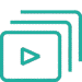Stacked video player icons with a play button.